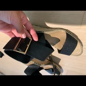 Black leather wedges